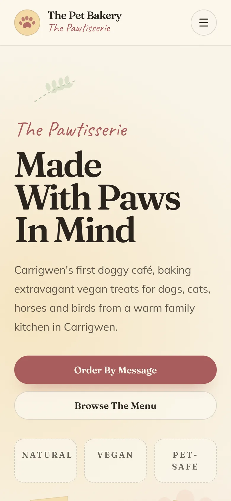 The Pawtisserie live homepage on mobile